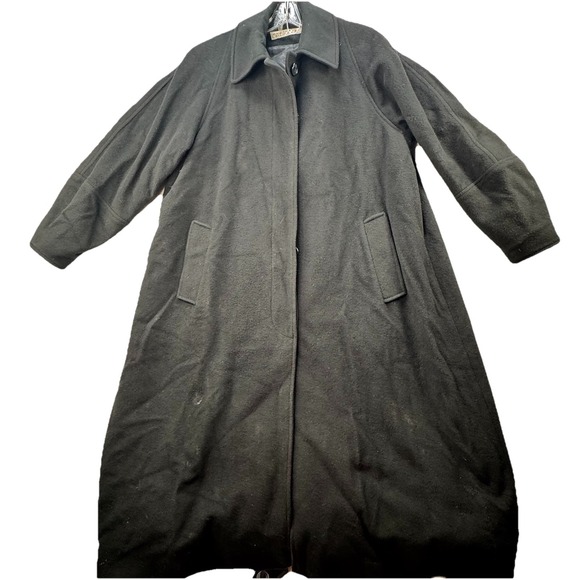 Perry Ellis 100% Cashmere Oversized Women's 4 Vintage Black Long Trench Coat - Picture 1 of 13